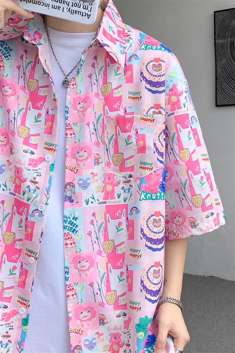 8XL-M特大码古巴领花衬衫男复古夏威夷情侣沙滩短袖衬衣CS514P35,男装衬衫,电商D206-1