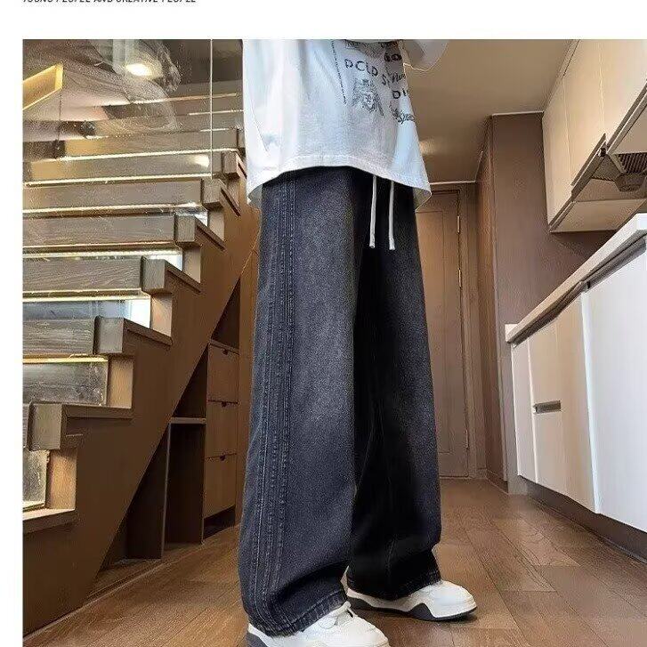 三条杠牛仔裤男款秋冬2026新款直筒宽松裤子美式高街复古休闲长裤,男装牛仔裤,四季星座505