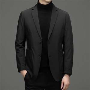 羽绒服男士纯色西装冬季加厚保暖新款中年商务休闲西服外套男装图片