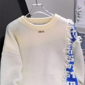 【005】新款简约百搭潮流宽松圆领拼色针织衫毛衣A079-D90-P47图片