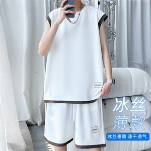 2024夏季新款旋律风车大码冰丝背心套装M-5XHQ24603-特批50,无袖厚连衣裙怎么搭配里衣图片