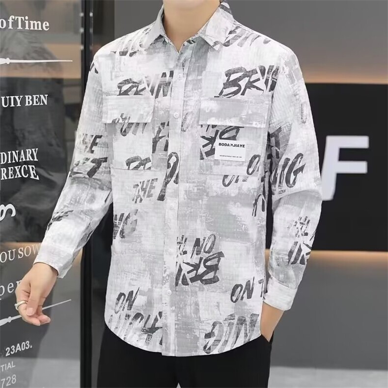 1506-1/C5351/P40新款衬衫男宽松小众设计感上衣男生潮流百时尚,男装衬衫,星座1506-1