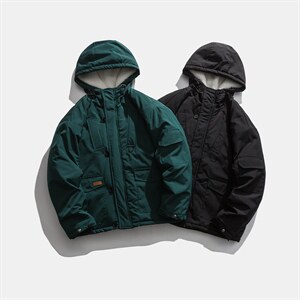 ZM059-P140 连帽工装多口袋羊羔毛夹棉棉衣加厚棉服潮牌外套男图片
