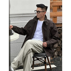 W11039-P68网图现货新款翻领夹克时尚拼接痞帅外套休闲男装潮，男装夹克，星座1608