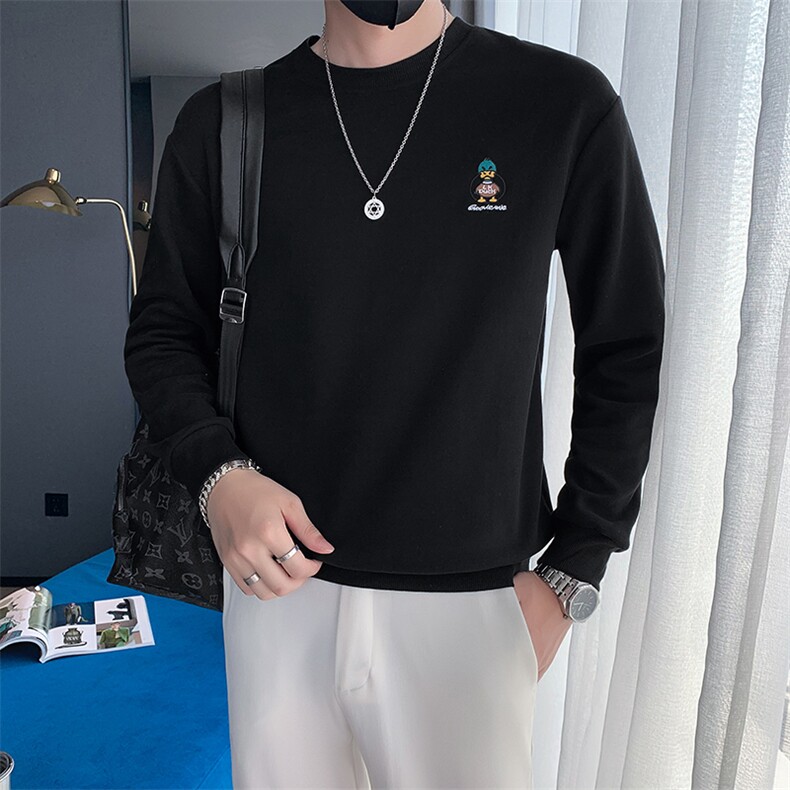 社会小伙卫衣男2025秋季新款潮牌刺绣长袖打底衫A313-1-78011-P50,男装T恤,电商A313-1