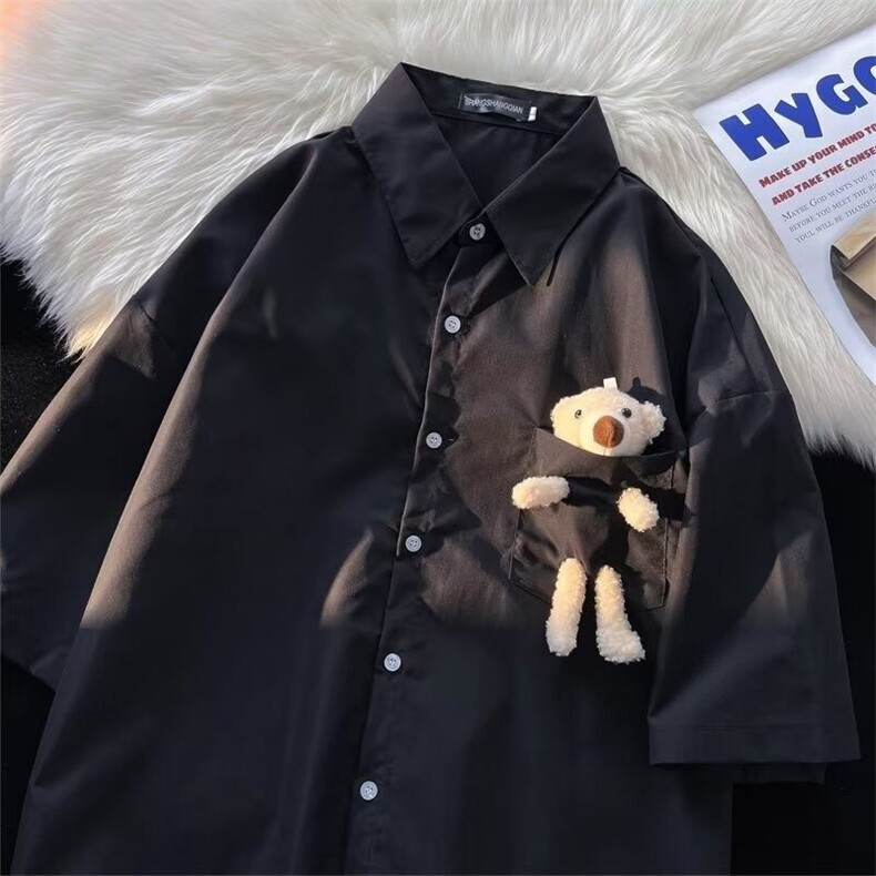 日系条纹短袖衬衫男潮牌潮流少年感穿搭半袖衬衣2210-P38，男装衬衫，星座1109-3