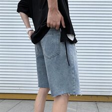 现货夏季男士韩版宽松破洞牛仔短裤港风五分裤子薄款-D，男装牛仔裤，星座1008