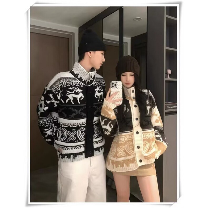 MM498-P63美式新款复古休闲慵懒风开衫针织毛衣图片
