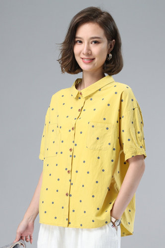 2021夏季新款气质圆点文艺短袖衬衫,女装衬衫,叶笙衣