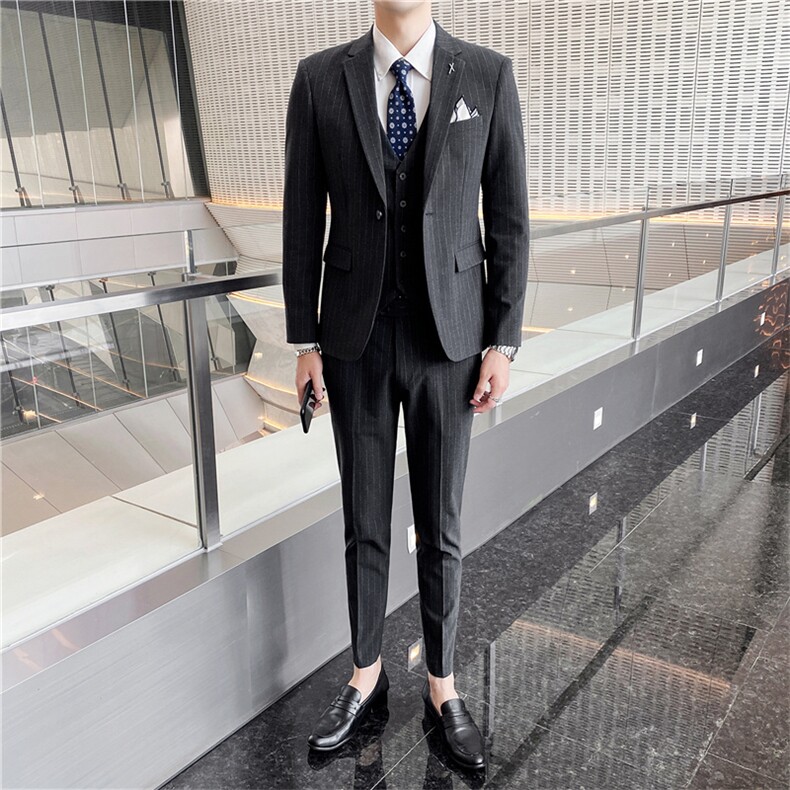 西服套装男条纹商务正装韩版潮流修身帅气新郎结婚礼服西装三件套,男装西服套装,星座505-2（原电商A260-1)