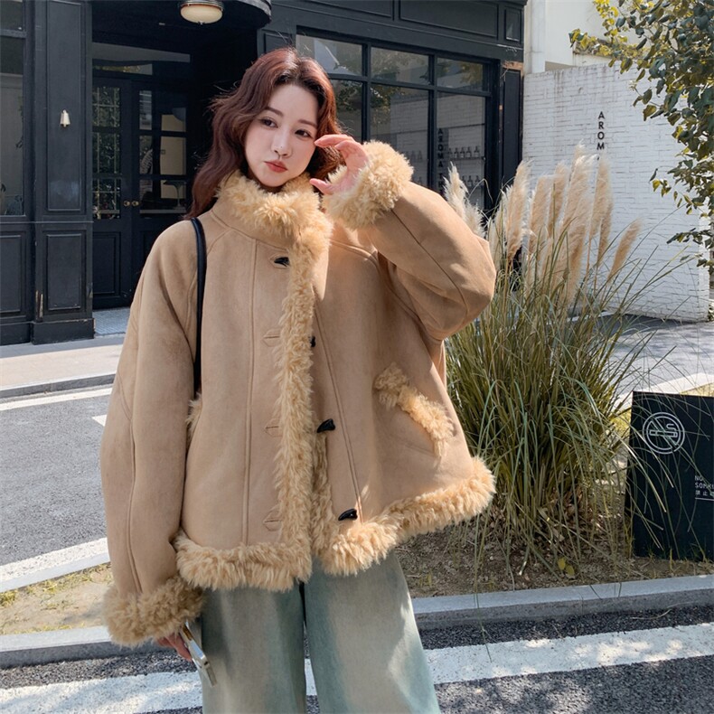 韩版宽松加厚保暖皮毛一体女冬季休闲外套6828---P215--K318,女装皮草,2C253