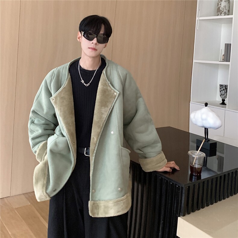 港风皮毛一体棉衣男高级感轻奢机车棉服男外套男8708P158控228图片