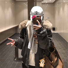 现货重磅boxy短款棉衣座山雕大毛毛领男女棉服水洗工装厚外套，男装棉衣，电商A486-1