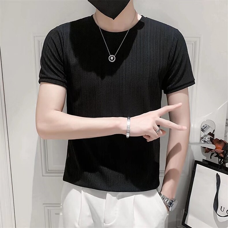 夏季男士t恤修身半袖潮流纯色圆领体恤帅气时尚休闲半截袖T542,男装T恤,星座1116A-2（原606A-1）