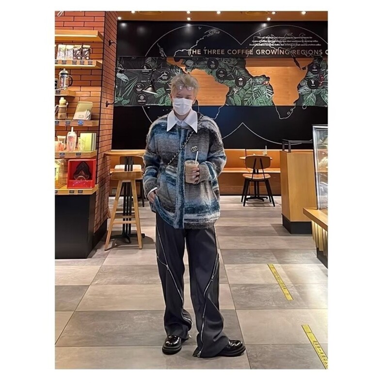 788-P60高级感复古撞色慵懒风长袖开衫毛衣男秋冬韩版潮流,男装针织衫/毛衣,电商B323A