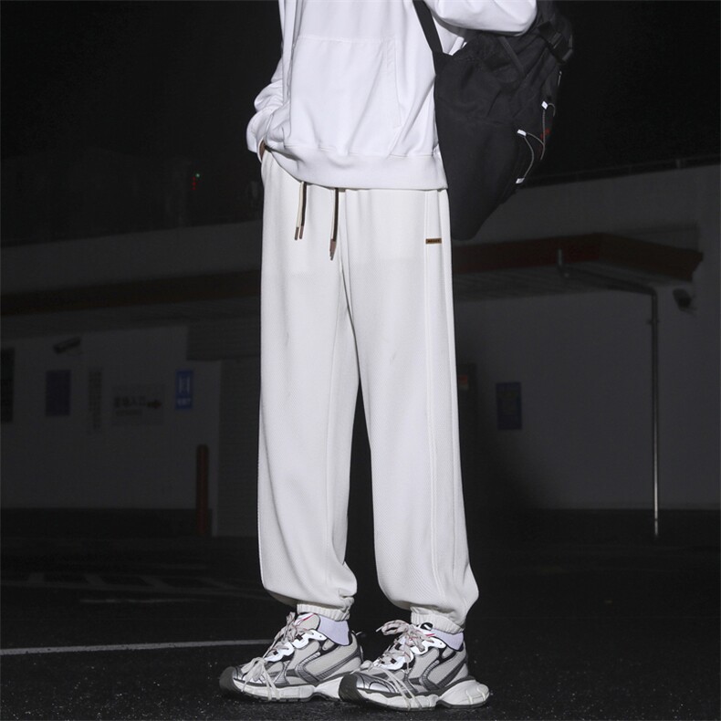 束脚秋冬加绒保暖华夫格美式垂顺卫裤子K955-特批-32加绒-42,男装休闲裤,星座718-1