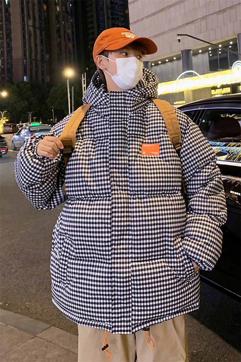 港风2025冬装格子棉衣男棉服连帽面包服棉袄外套3332-P100-控148,男装棉衣,星座207
