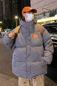 港风2025冬装格子棉衣男棉服连帽面包服棉袄外套3332-P100-控148图片