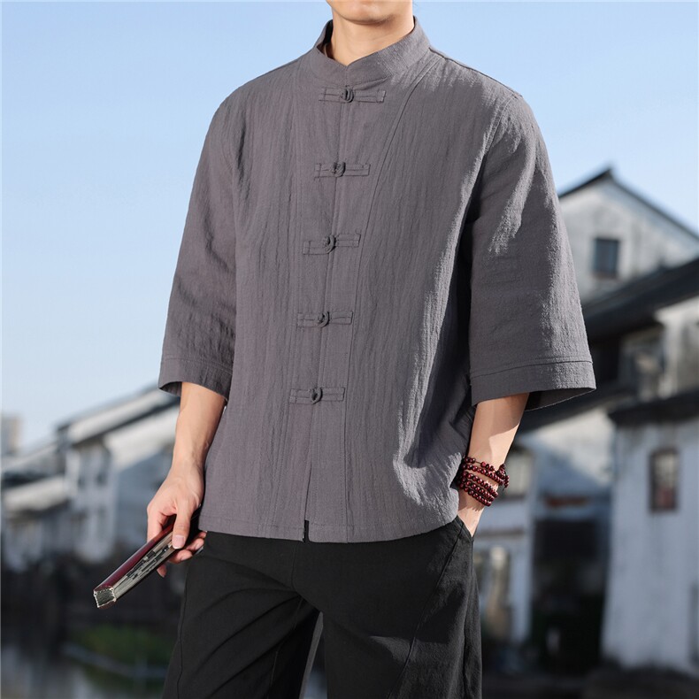 2026夏季新款风盘扣纯色休闲宽松大码纯棉T恤CS2605,男装T恤,电商A008