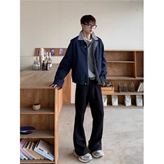 W10482-P65网图现货美式撞色格纹翻领潮牌宽松夹克外套，男装夹克，星座1608
