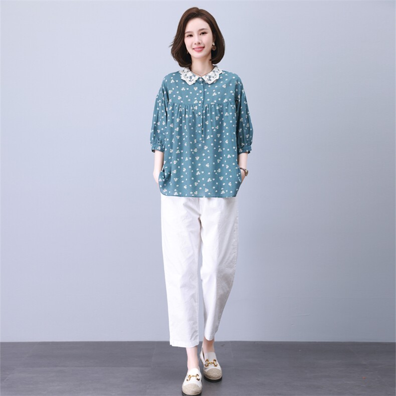 时尚拼接套装女夏季新款宽松显瘦小碎花上衣+休闲裤两件套,女装套装/套裙,叶笙衣