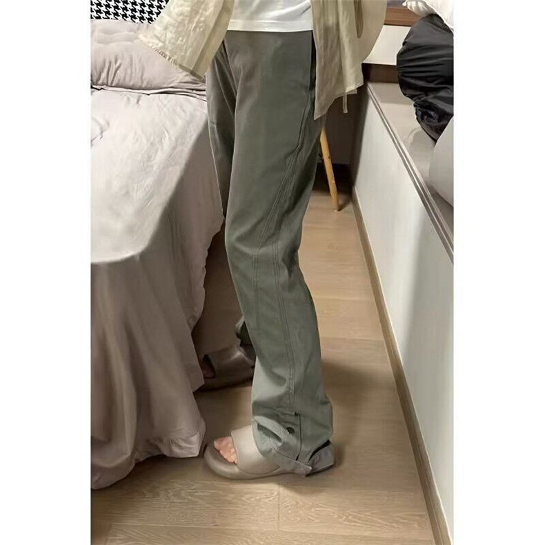 绿色美式复古裤子男春秋季新款解构牛仔工装裤直筒弯刀微喇裤,男装休闲裤,星座506A