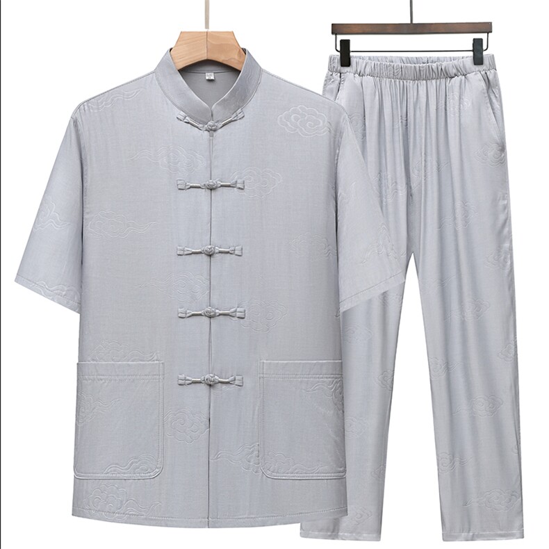 风唐装棉麻短袖衬衫套装男士夏装太极服宽松套装TRA303-P110图片