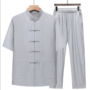 风唐装棉麻短袖衬衫套装男士夏装太极服宽松套装TRA303-P110图片
