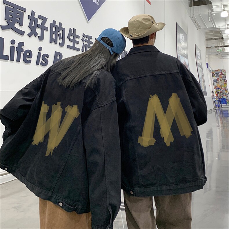 2025春季港风情侣不一样印花牛仔夹克外套男JK567-P6588图片