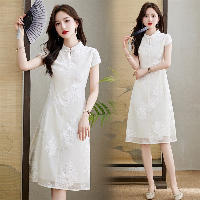 2024旗袍新款连衣裙夏季新款气质时尚洋气中长款短袖，女装连衣裙，伊航服饰