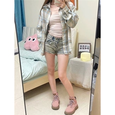 格子衬衫女复古港味2025年春秋季新款宽松韩版长袖叠穿外套，男装衬衫，星座506A