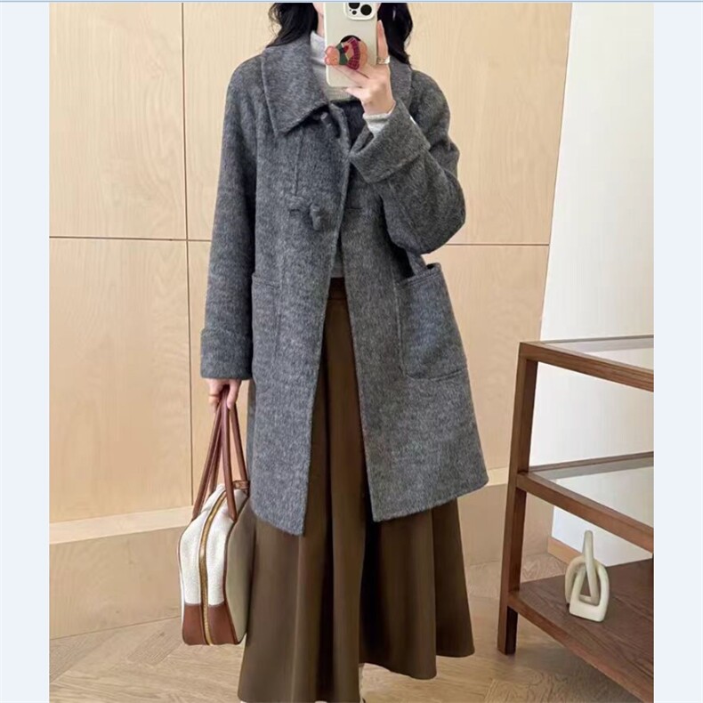 2024秋冬双面羊绒大衣时尚舒适中长款羊毛外套，女装双面呢大衣，美吧服饰