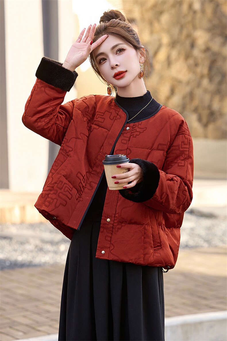 新中式g风羽绒服女2025冬季新款拼接白鸭绒加厚短外套,女装羽绒服,美沁