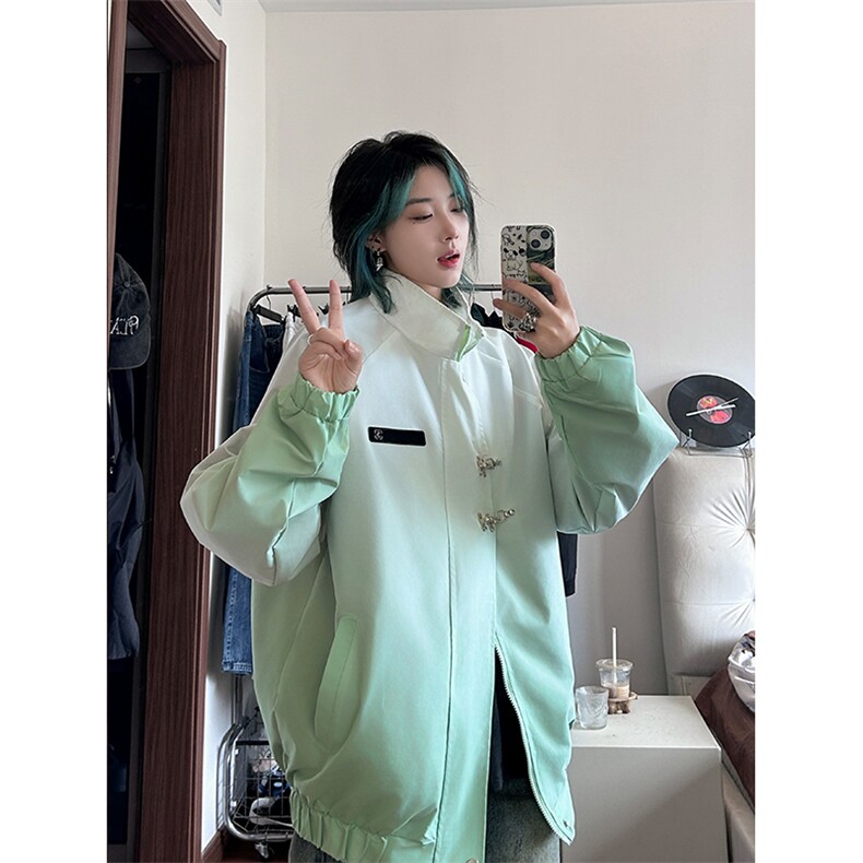 港风大码渐变宽松百搭立领夹克外套男女 XZ213-JK-P108控128图片