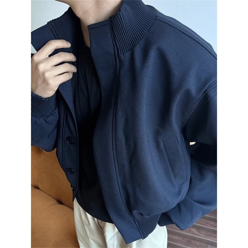 美式高街垫肩短款外套男款春秋廓形立领飞行员夹克 J435图片