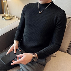 2024秋冬季新款修身暗花半高领毛衣针织打底衫男M12-p58，男装针织衫/毛衣，电商D303