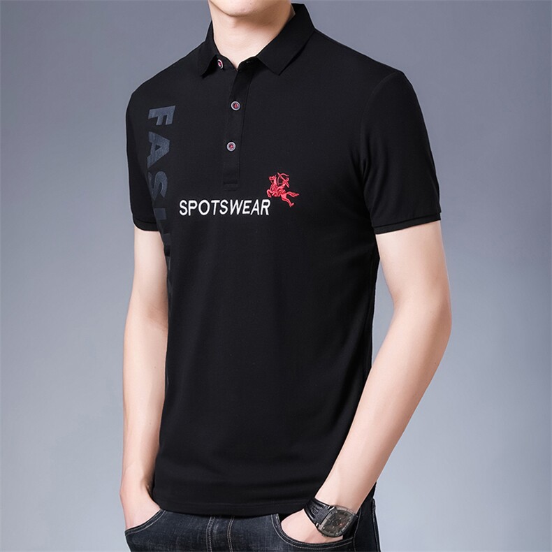 保罗polo衫男2023夏季新款潮流刺绣翻领上衣宽松黑色商务体,男装T恤,电商B212（原钱塘6029）