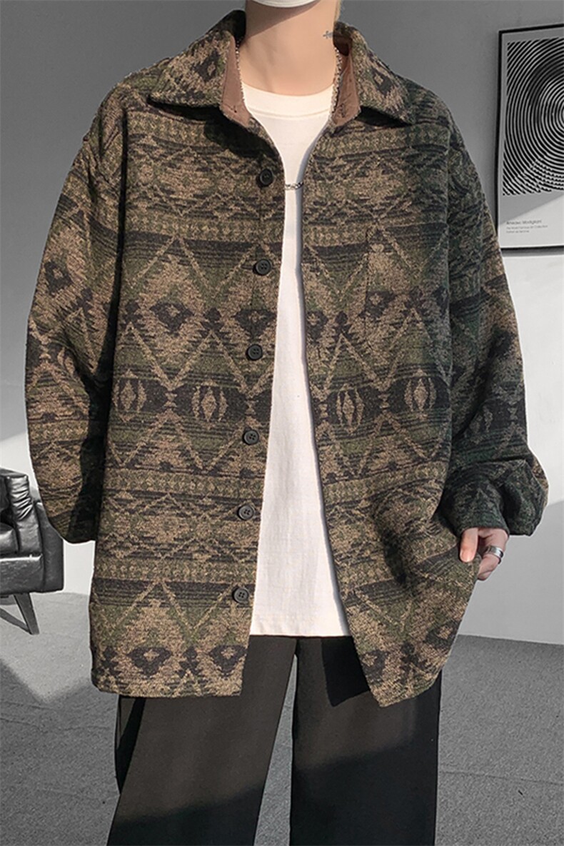 8XL-M复古大码民族风衬衫男款秋冬季加厚粗呢藏式外套CS29001P68,男装衬衫,电商B312