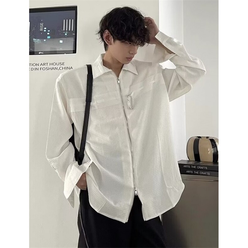 梭织布青年痞帅休闲长袖衬衣运动翻领多口袋宽松型C246，男装衬衫，星座1116A（原606A-3）