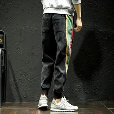 2021秋季新日系大码彩虹条拼接灯芯绒男松紧休闲裤K8103-P30，男装休闲裤，电商A001