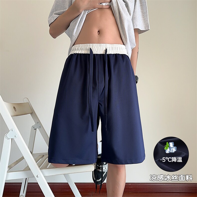 特批P23无差价夏季撞色冰感冰丝顺滑五分短裤男直筒短裤DK5801图片