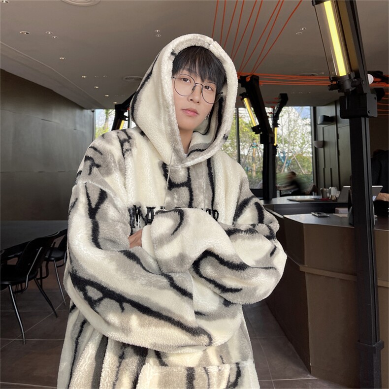 水墨扎染羊羔绒连帽卫衣复合超柔绒750克连帽棉衣XZ301AY05P95,男装棉衣,星座301A