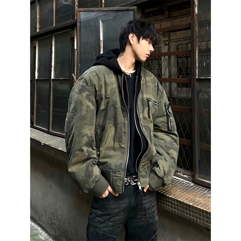 706-1-MY9633-P105现货冬季美式假两件连帽迷彩棉服保暖外套,男装棉衣,星座706-1