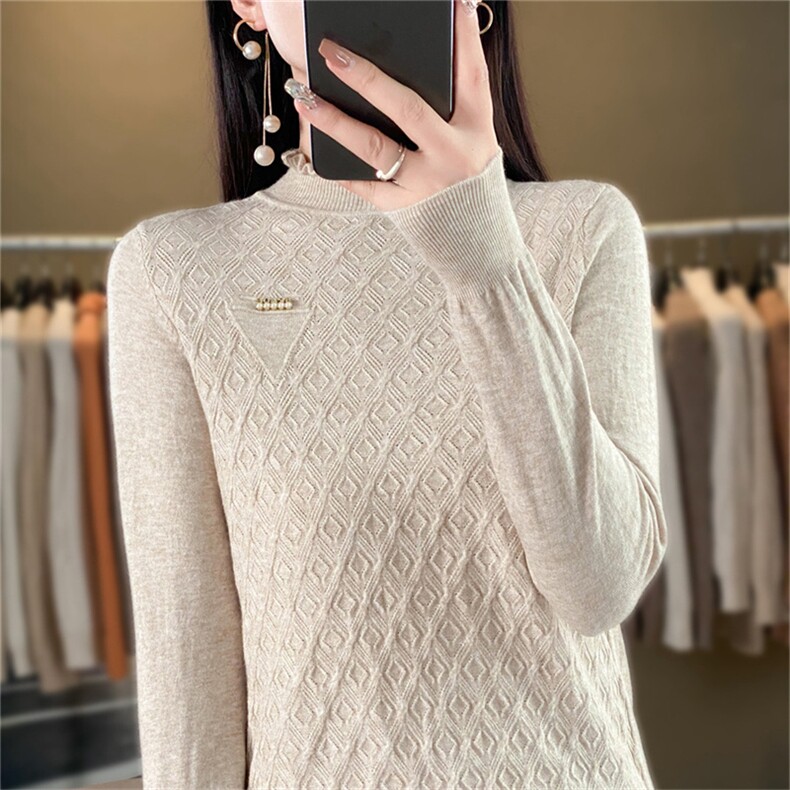 时尚百搭黑色高领毛衣女秋冬新款修身显瘦长袖针织衫打底衫上衣,针织衫/毛衣,暖姿羊绒
