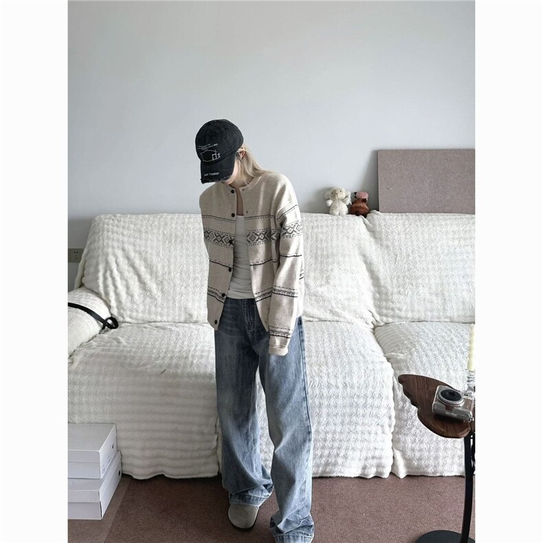 M26-P60复古慵懒风费尔岛提花毛衣外套男女秋冬宽松休闲情侣,男装针织衫/毛衣,电商B323A