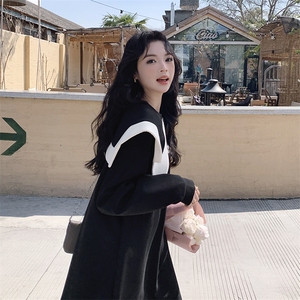 春季新款甜美娃娃领小个子显高卫衣裙图片