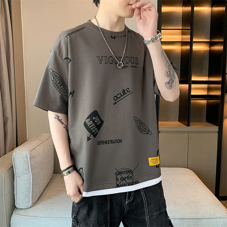 冰氧仿棉短袖店主风夏季休闲百搭趣味印花男上衣TC3156-P25控48,男装T恤,星座717