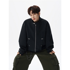 铆钉风琴折街头美式潮牌立领夹克情侣宽松百搭外套W375TP85控148，男装夹克，电商A170