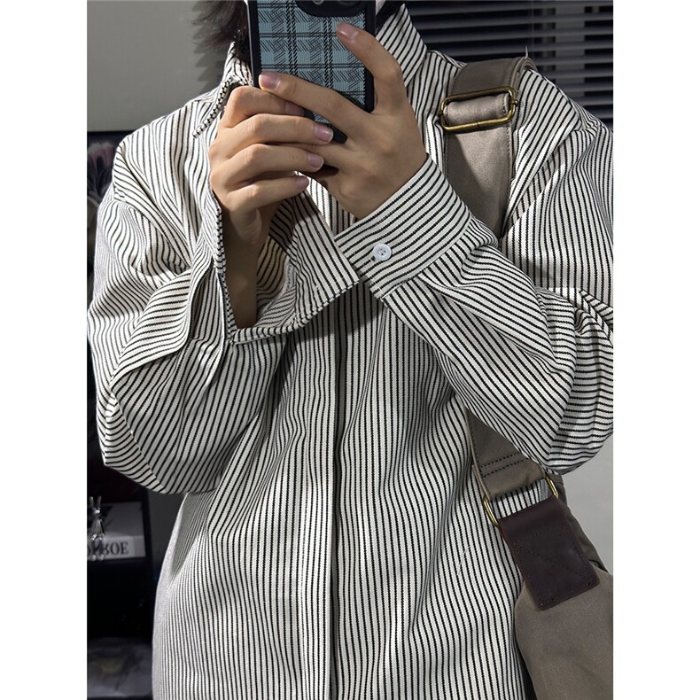 高品质牛仔条纹衬衫潮牌长袖衬衣潮流宽松休闲外套CS017-P30,男装衬衫,星座301C-5