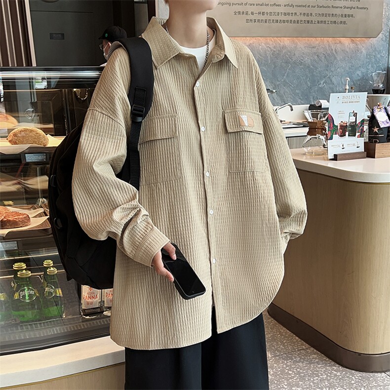 A775-P36新款百搭华夫格外套男潮流宽松长袖衬衫日系休闲衬衣服,男装衬衫,星座512-6